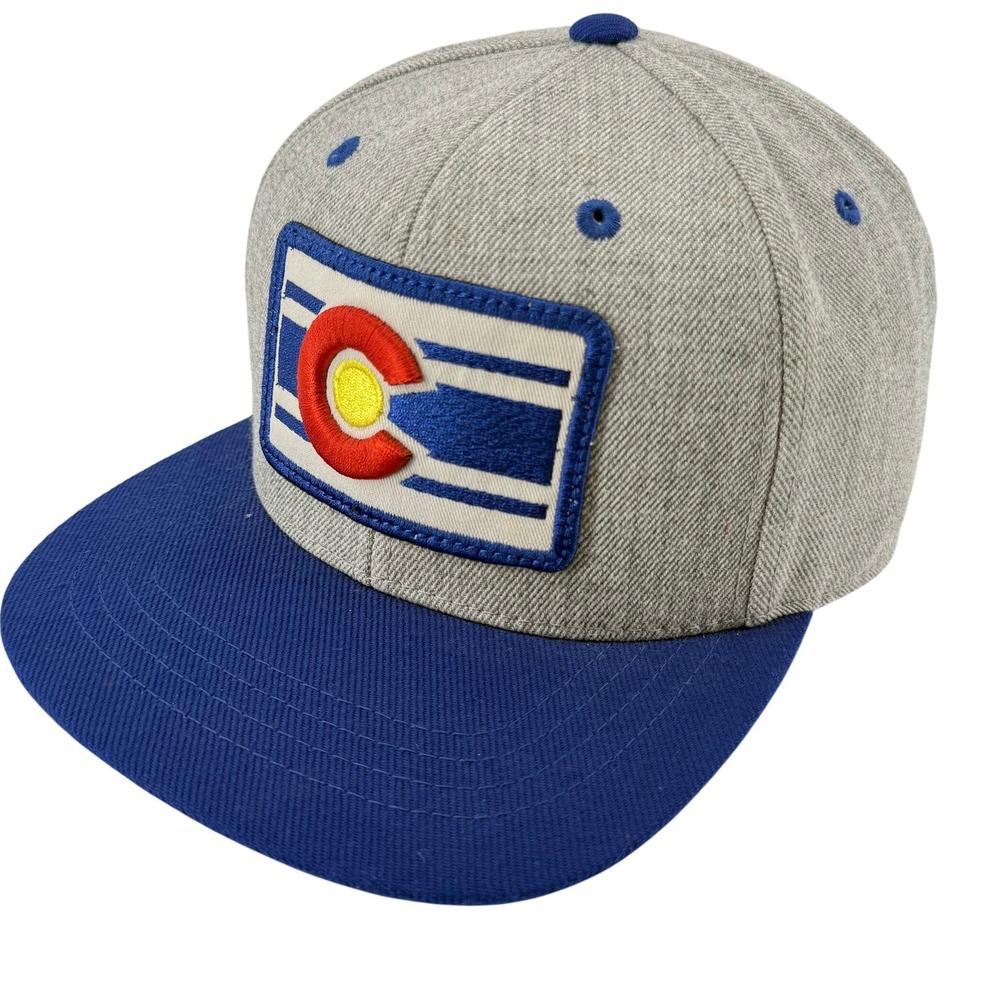 Colorado State Flag Snapback Hat Gray Blue Heathered Flat Brim Adjustable Cap